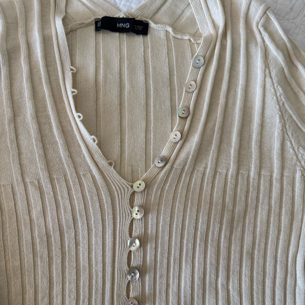Mango Cream Ribbed Button-Front Cardigan - Picture 5 of 8